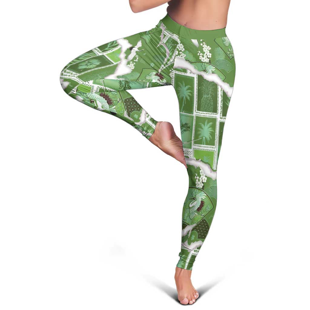 Hawaii Japanese Culture Sage Green Leggings Spring Cranes Aloha Pattern LT01 - Polynesian Pride
