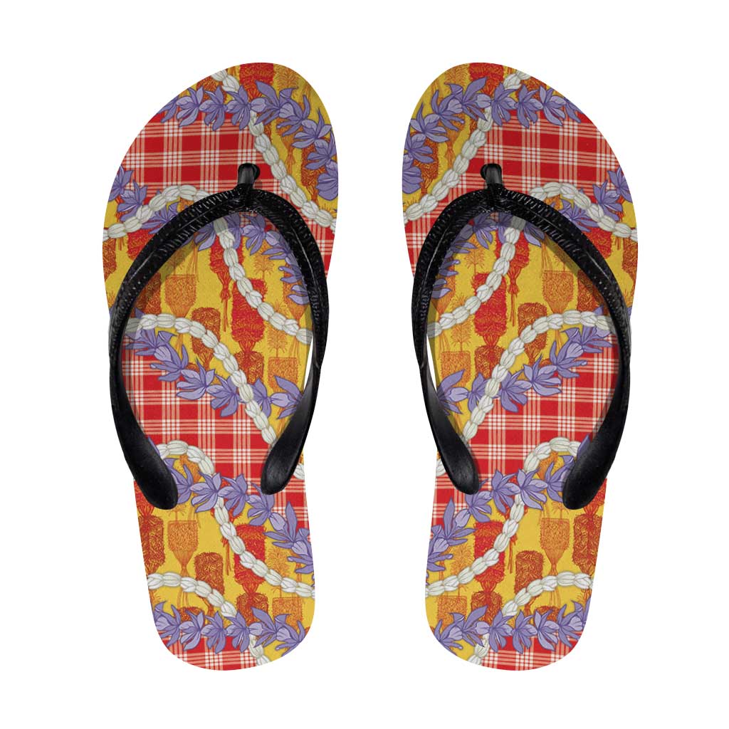 Hawaii Kahili Palaka Motifs Flip Flops Hawaiian Honohono Pikake Lei