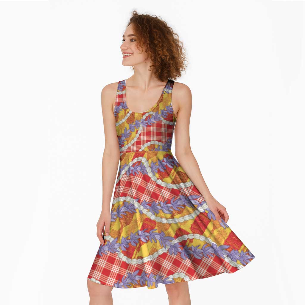 Hawaii Kahili Palaka Motifs Midi Dress Hawaiian Honohono Pikake Lei