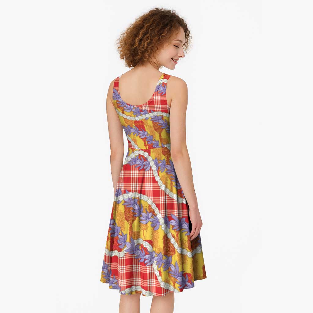 Hawaii Kahili Palaka Motifs Midi Dress Hawaiian Honohono Pikake Lei