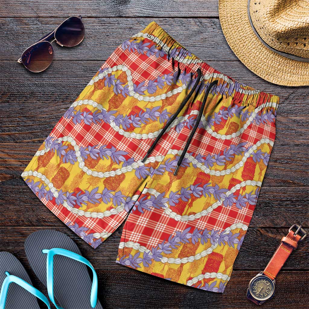 Hawaii Kahili Palaka Motifs Shorts for Men Hawaiian Honohono Pikake Lei