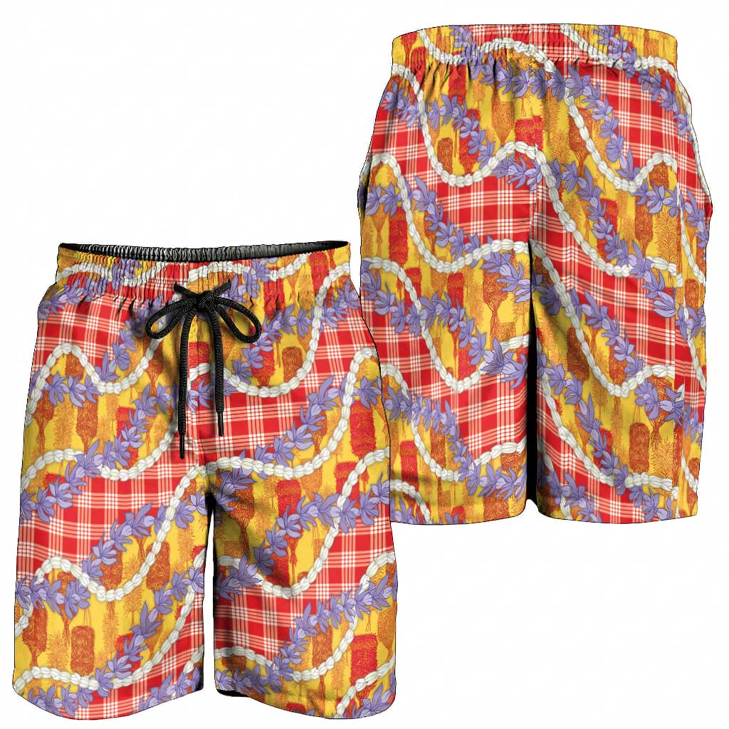 Hawaii Kahili Palaka Motifs Shorts for Men Hawaiian Honohono Pikake Lei