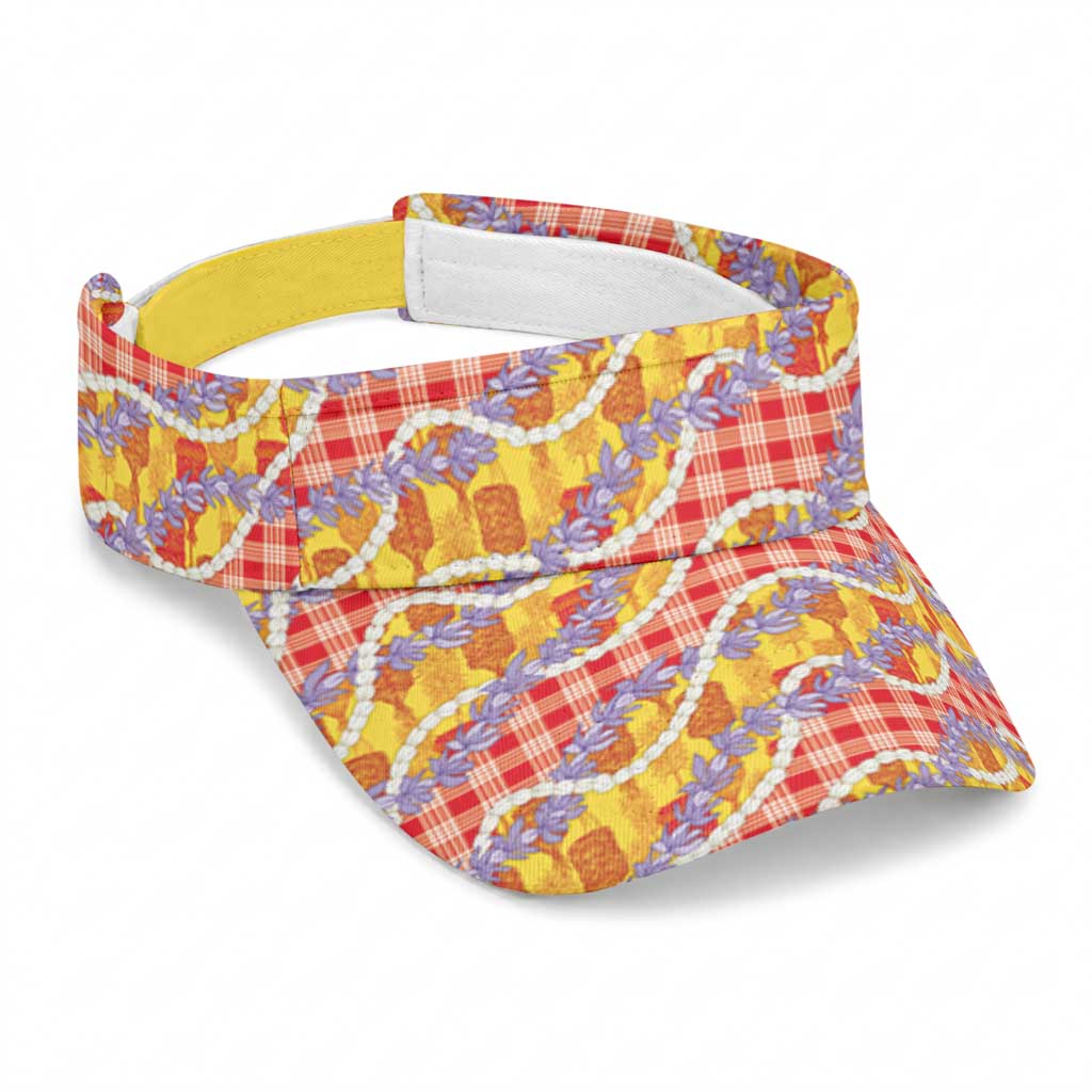 Hawaii Kahili Palaka Motifs Sun Visor Cap Hawaiian Honohono Pikake Lei LT14 Universal Fit Red - Polynesian Pride