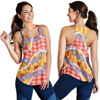 Hawaii Kahili Palaka Motifs Women Racerback Tank Hawaiian Honohono Pikake Lei