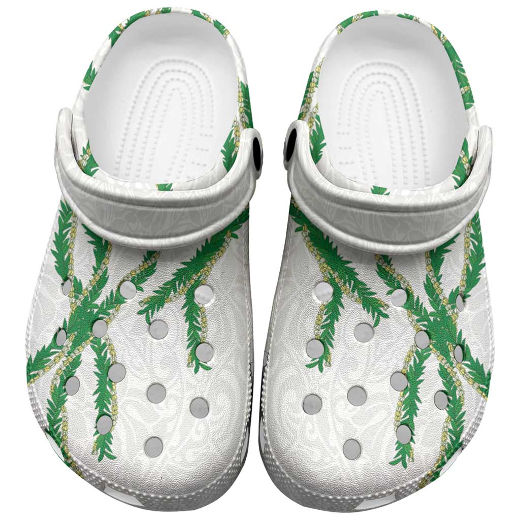 Hawaii Maile Lei Clogs Shoes Aloha White Color