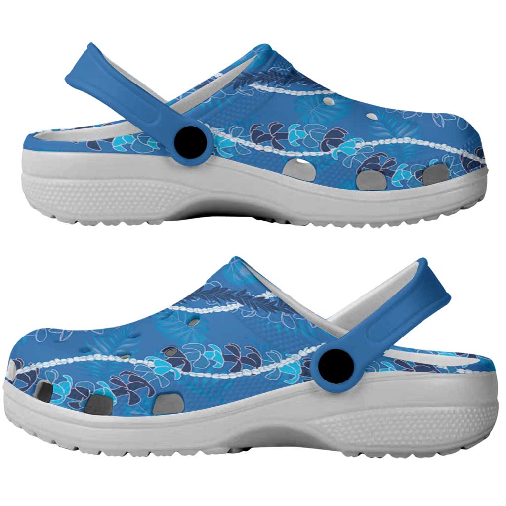 Hawaii Maile Lei Clogs Shoes With Blue Monstera Pattern - Polynesian Pride