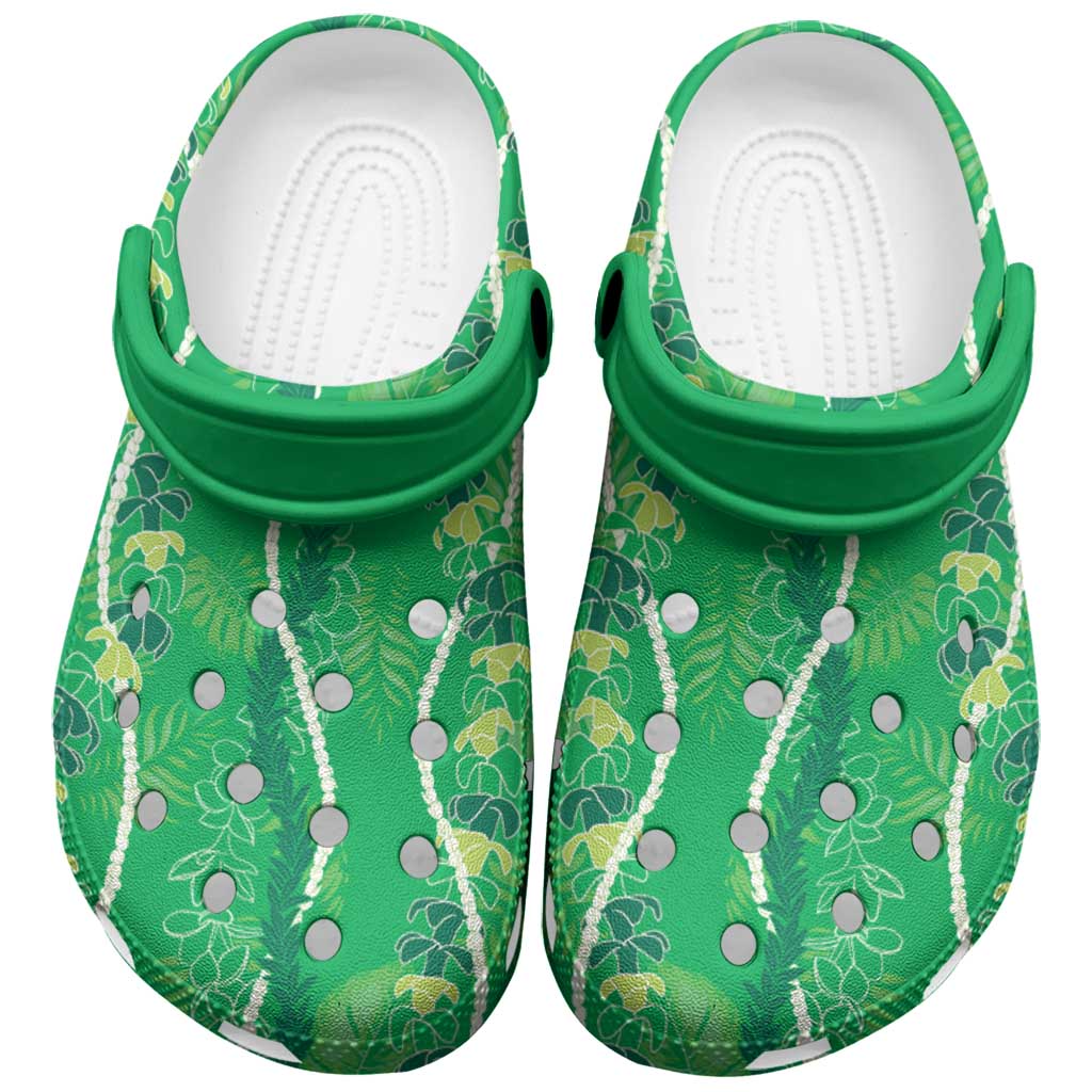 Hawaii Maile Lei Clogs Shoes With Green Monstera Pattern - Polynesian Pride