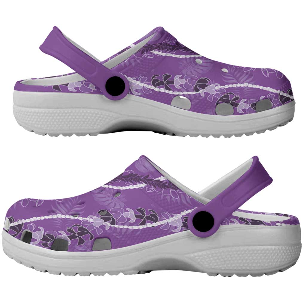 Hawaii Maile Lei Clogs Shoes With Violet Monstera Pattern - Polynesian Pride