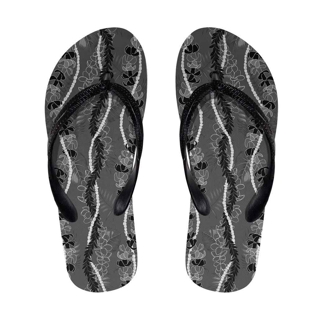 Hawaii Maile Lei Flip Flops With Gray Monstera Pattern - Polynesian Pride