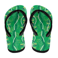 Hawaii Maile Lei Flip Flops With Green Monstera Pattern - Polynesian Pride