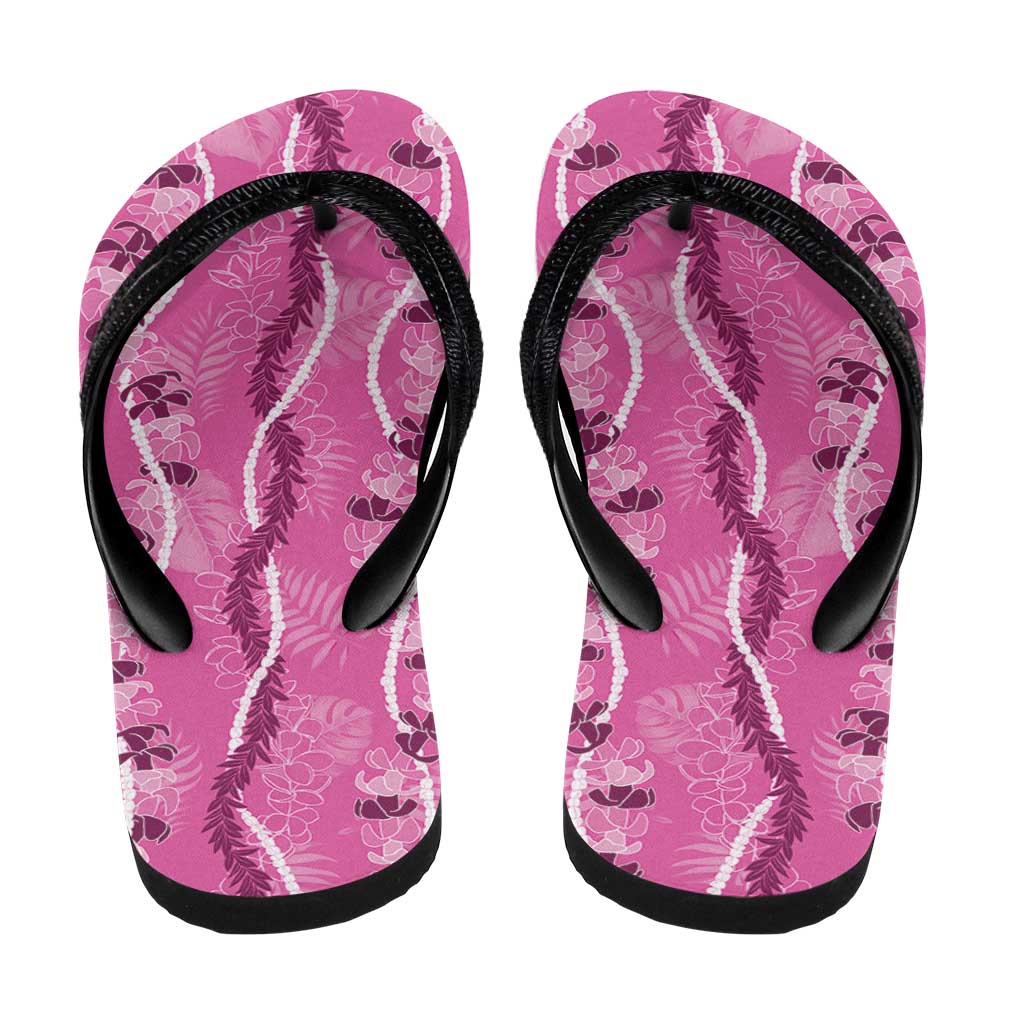 Hawaii Maile Lei Flip Flops With Pink Monstera Pattern - Polynesian Pride
