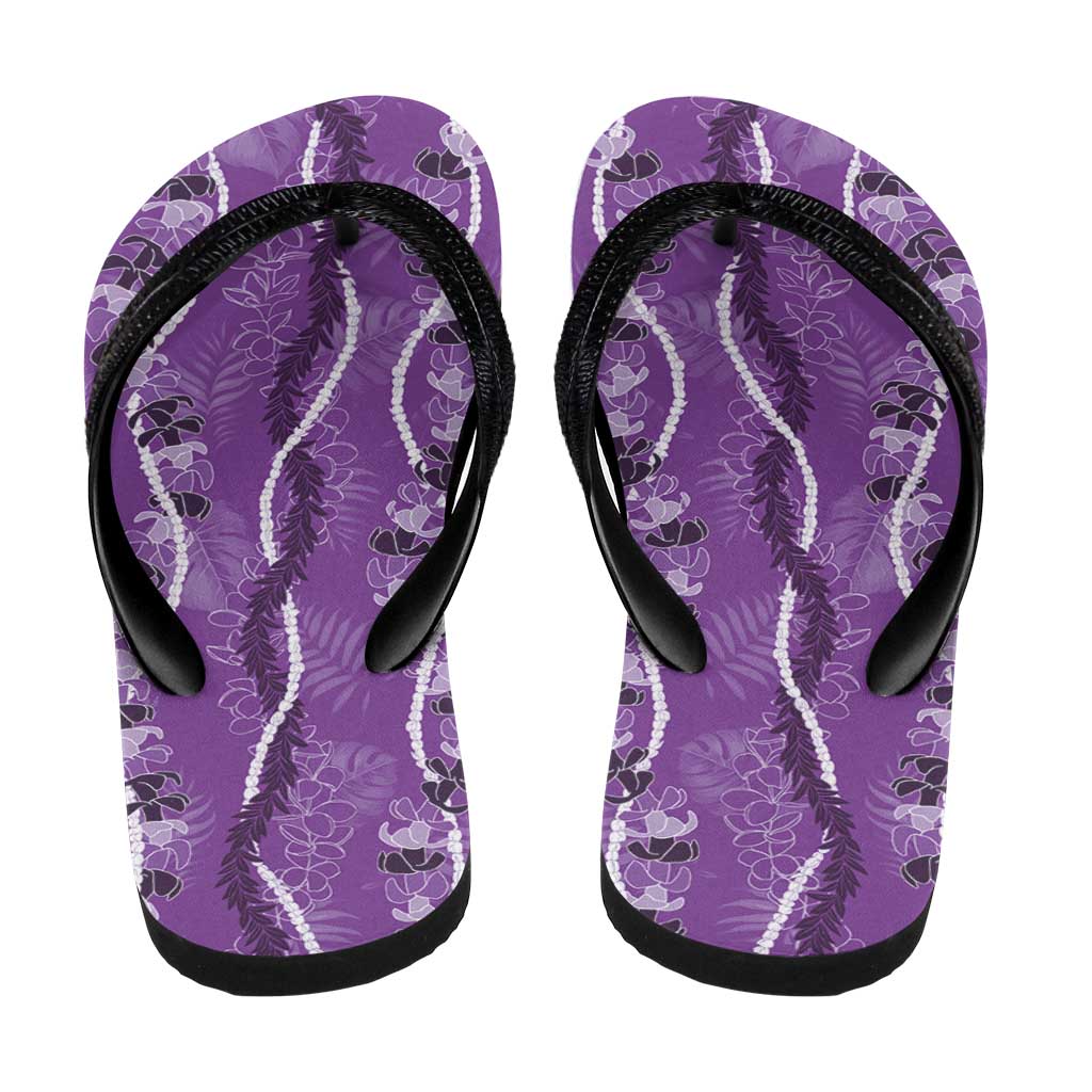 Hawaii Maile Lei Flip Flops With Violet Monstera Pattern - Polynesian Pride