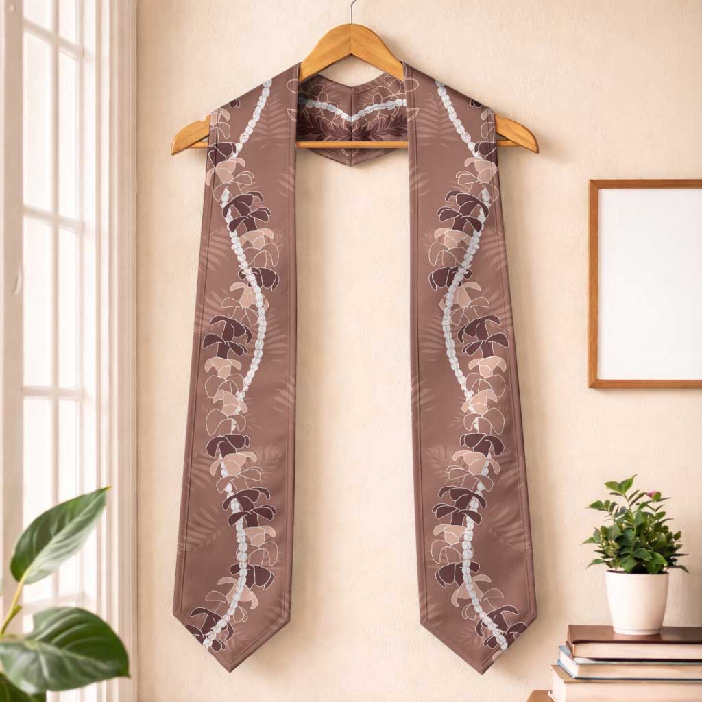 Hawaii Maile Lei Graduation Stole With Brown Monstera Pattern