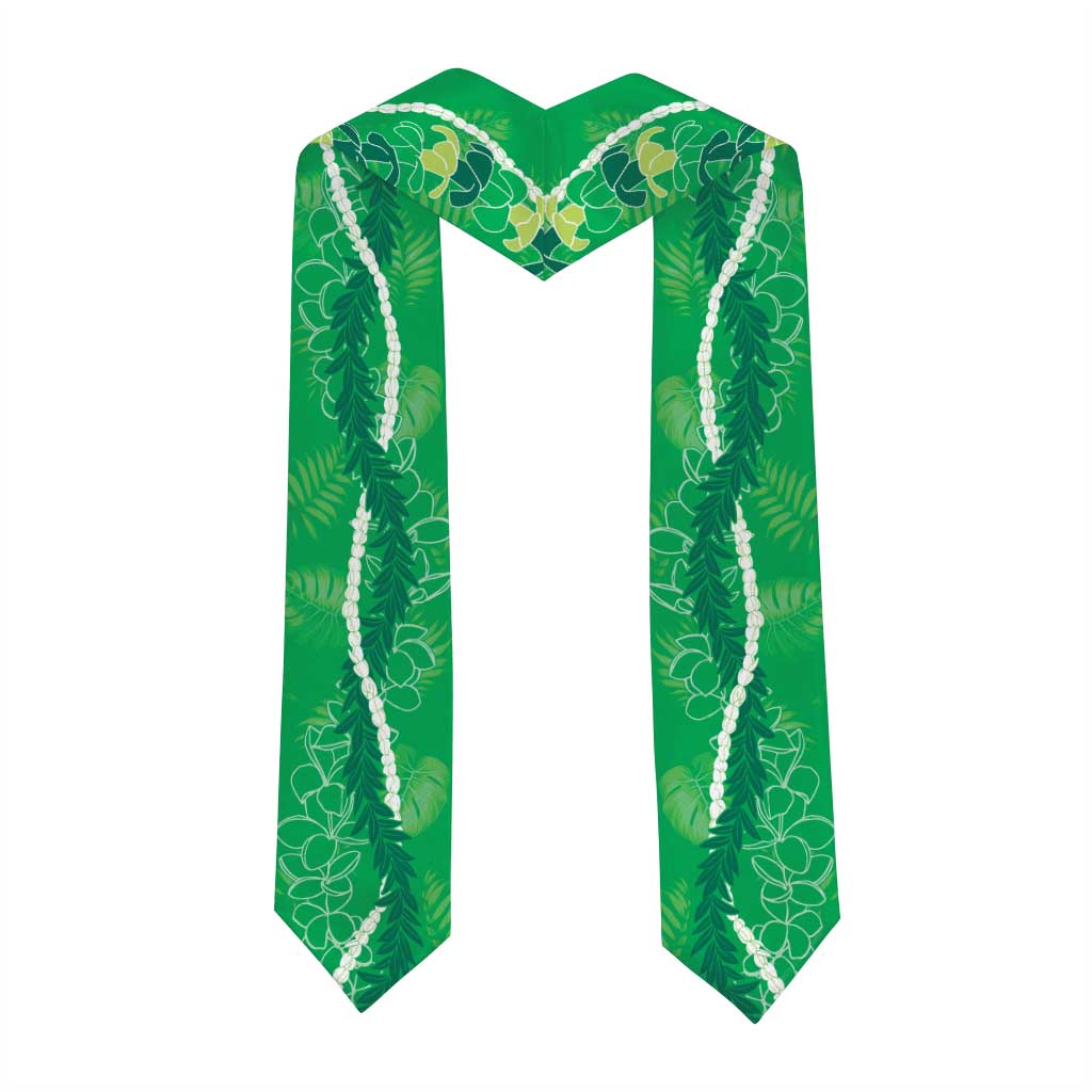 Hawaii Maile Lei Graduation Stole With Green Monstera Pattern LT05 - Polynesian Pride