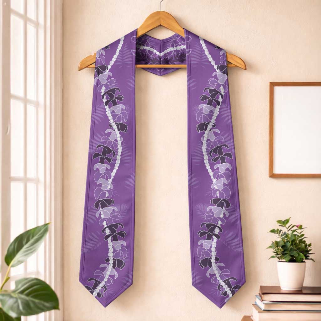 Hawaii Maile Lei Graduation Stole With Violet Monstera Pattern