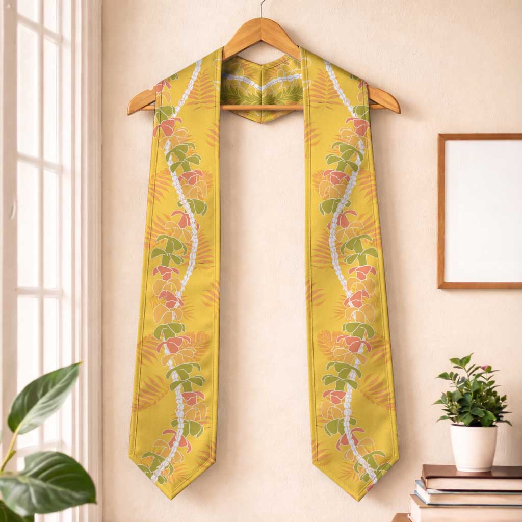 Hawaii Maile Lei Graduation Stole With Yellow Monstera Pattern LT05 One Size Yellow - Polynesian Pride