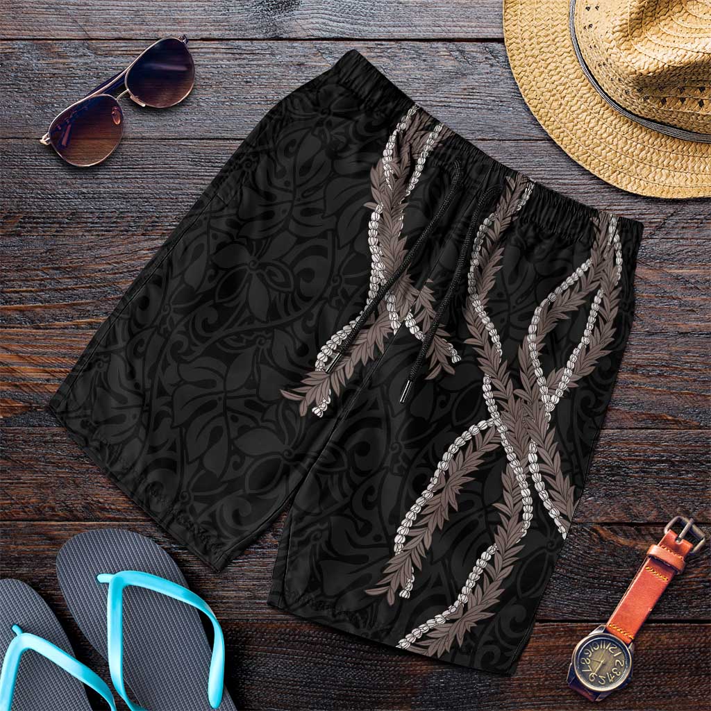 Hawaii Maile Lei Shorts for Men Aloha Grayscale Color