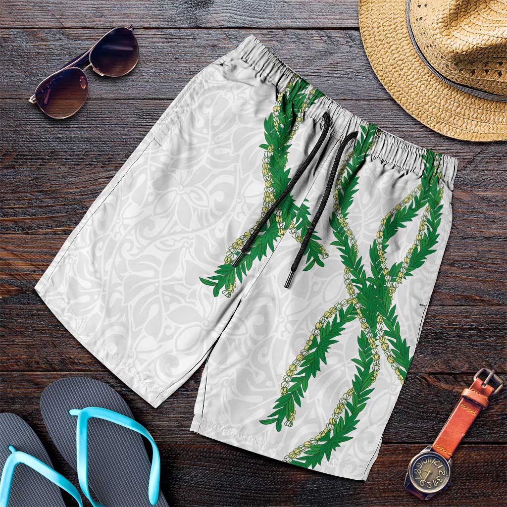 Hawaii Maile Lei Shorts for Men Aloha White Color
