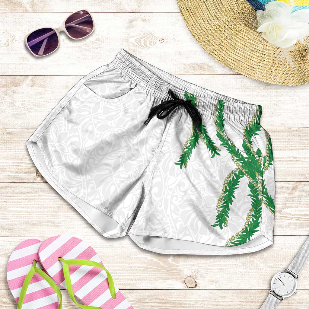 Hawaii Maile Lei Shorts for Women Aloha White Color