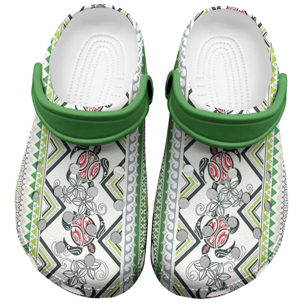 Hawaii Makahiki Turtle Clogs Shoes Green Tapa Pattern - Polynesian Pride