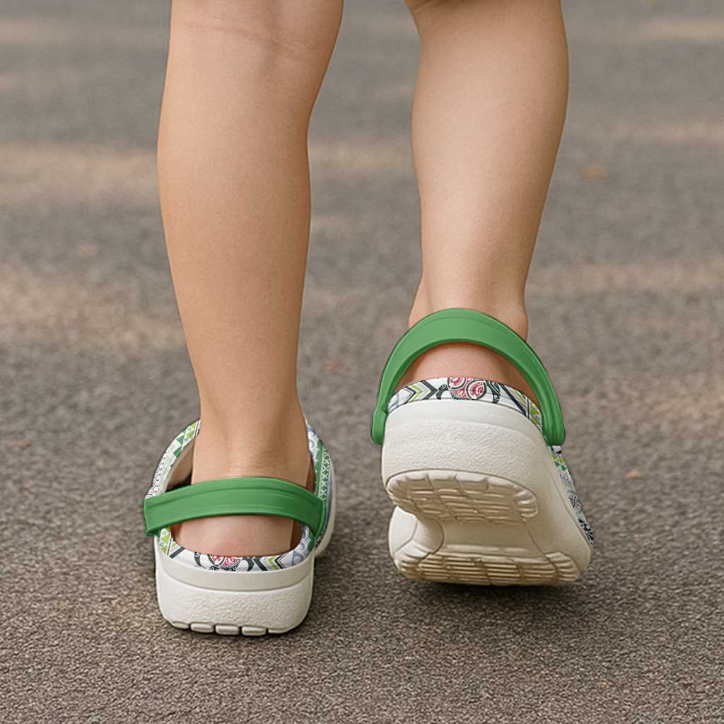 Hawaii Makahiki Turtle Clogs Shoes Green Tapa Pattern - Polynesian Pride