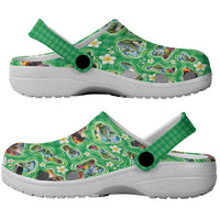 Hawaii Map with Plumeria Flower and Palaka Pattern Clogs Shoes Tropical Island Green Design