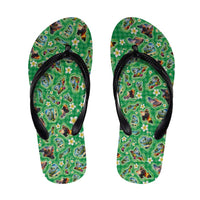 Hawaii Map with Plumeria Flower and Palaka Pattern Flip Flops Tropical Island Green Design