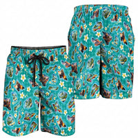 Hawaii Map with Plumeria Flower and Palaka Pattern Shorts for Men Tropical Island Teal Design