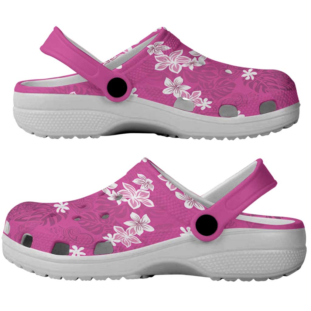 Hawaii Monstera Deliciosa Clogs Shoes Pink Plumeria Polynesian Pattern - Polynesian Pride