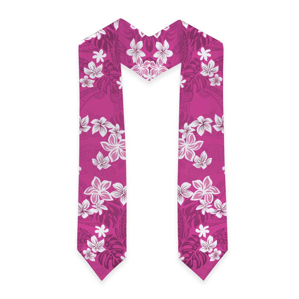 Hawaii Monstera Deliciosa Graduation Stole Pink Plumeria Polynesian Pattern