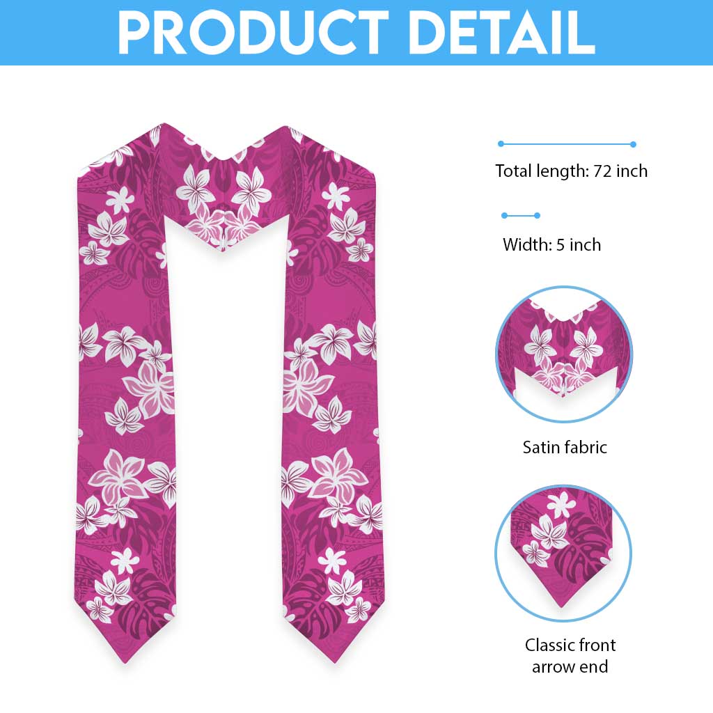 Hawaii Monstera Deliciosa Graduation Stole Pink Plumeria Polynesian Pattern