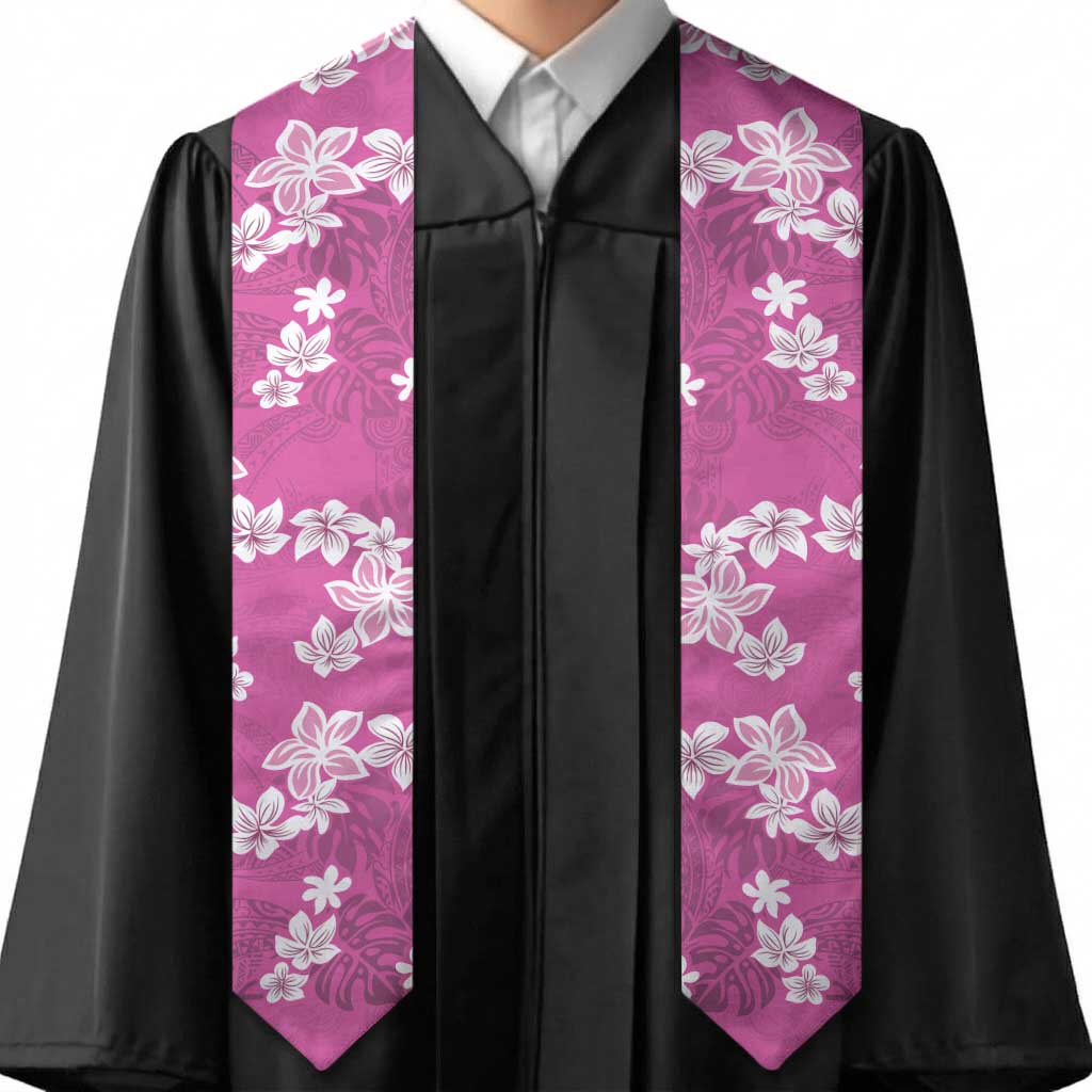 Hawaii Monstera Deliciosa Graduation Stole Pink Plumeria Polynesian Pattern