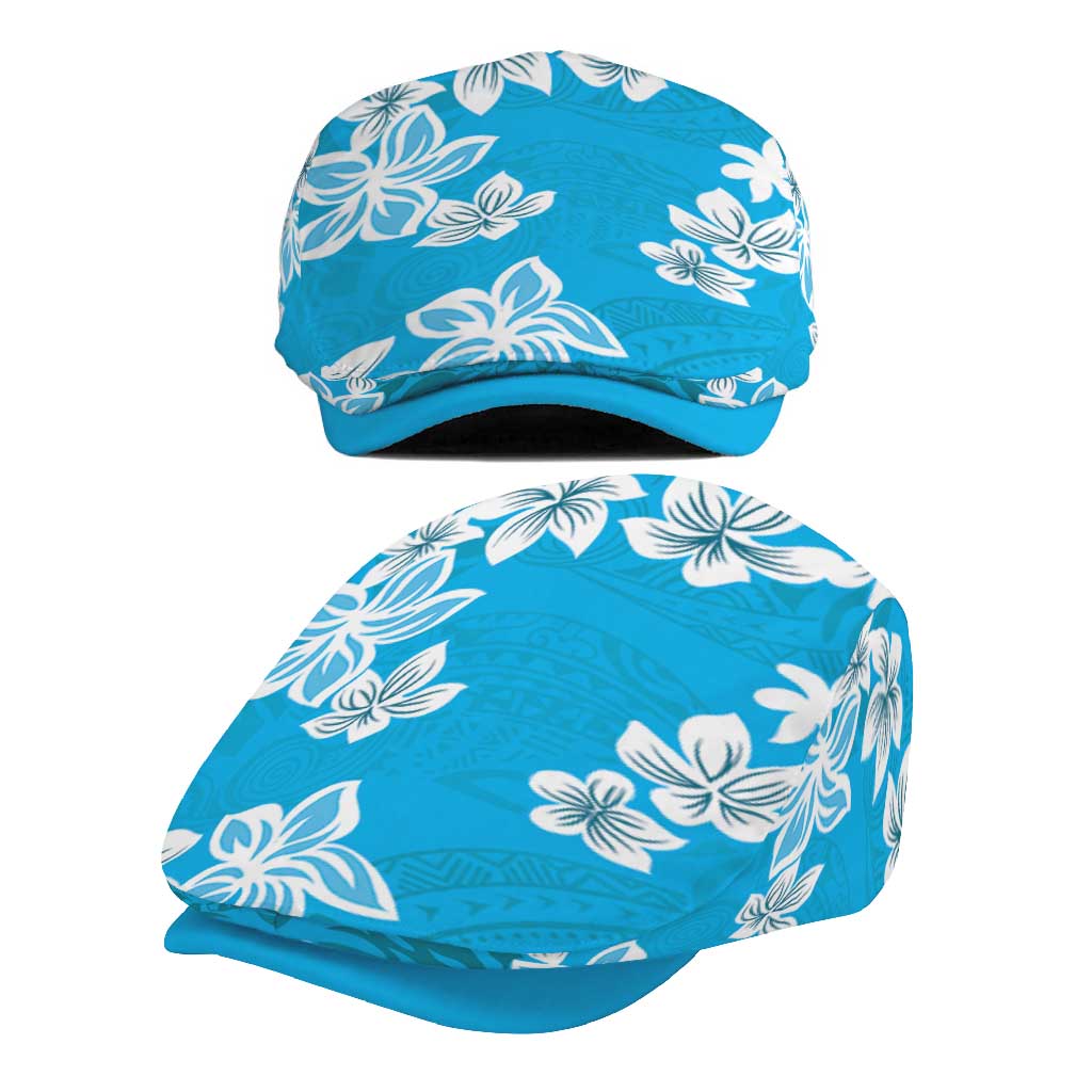 Hawaii Monstera Deliciosa Jeff Hat Blue Plumeria Polynesian Pattern - Polynesian Pride
