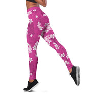 Hawaii Monstera Deliciosa Leggings Pink Plumeria Polynesian Pattern - Polynesian Pride