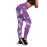 Hawaii Monstera Deliciosa Leggings Purple Plumeria Polynesian Pattern - Polynesian Pride