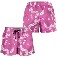 Hawaii Monstera Deliciosa Shorts for Women Pink Plumeria Polynesian Pattern - Polynesian Pride