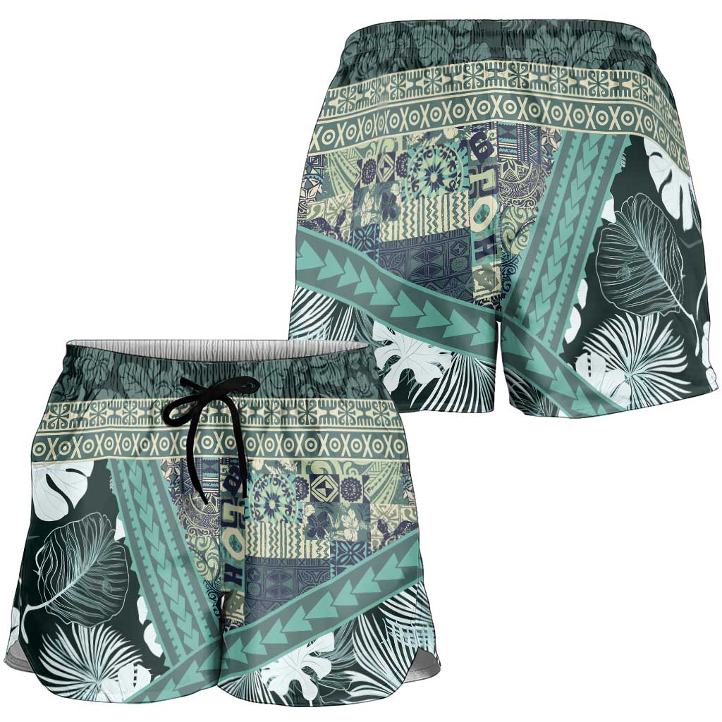 Hawaii Plant Kalo Shorts for Women Hawaiian Tapa Pattern - Polynesian Pride