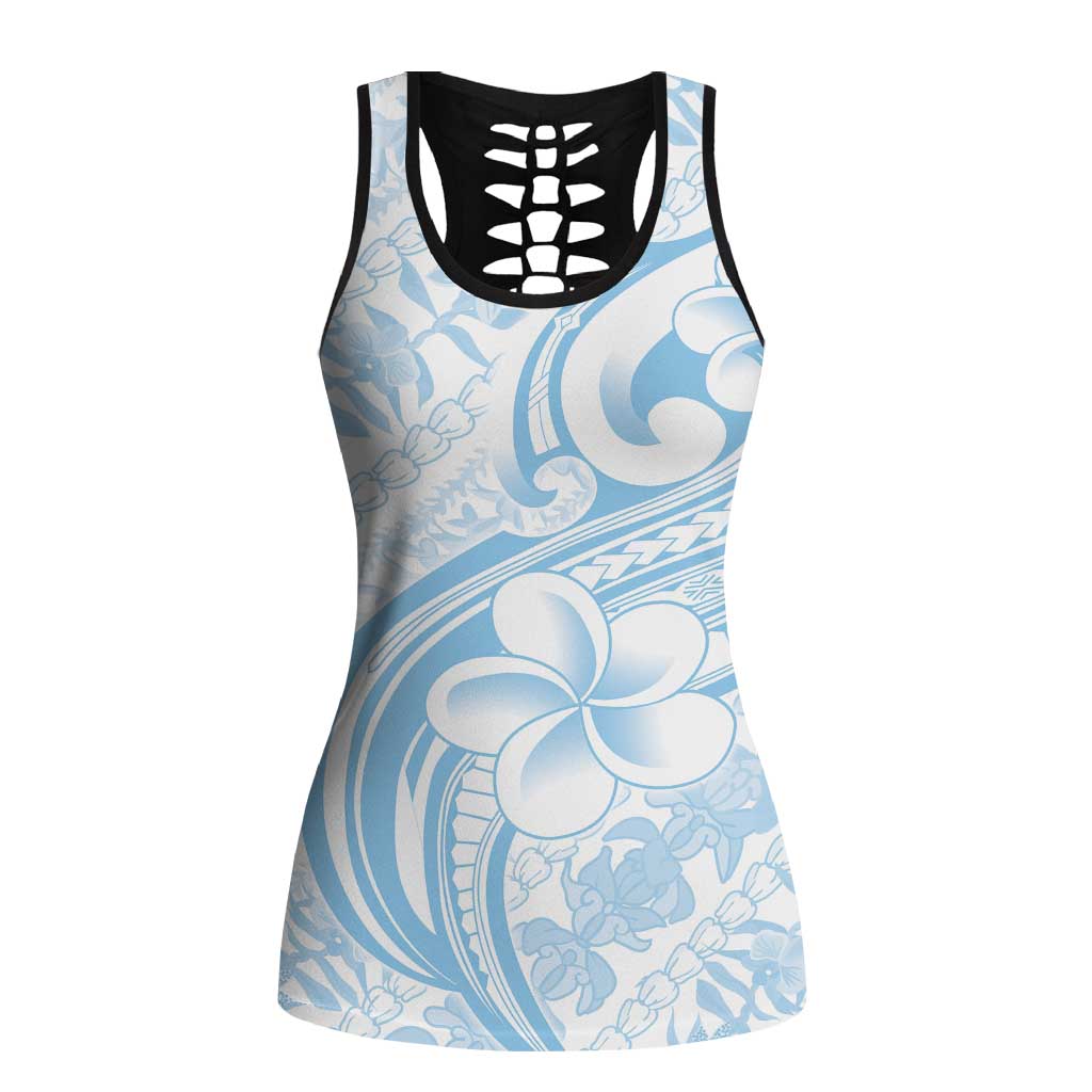 Hawaii Plumeria Lokelani Pikake Lei Hollow Tank Top Uliuli Polynesian Tattoo LT9 Female Blue - Polynesian Pride