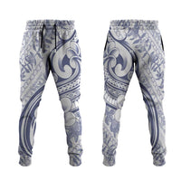 Hawaii Plumeria Lokelani Pikake Lei Jogger Pants Navy Blue Polynesian Tattoo