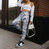 Hawaii Plumeria Lokelani Pikake Lei Jogger Pants Navy Blue Polynesian Tattoo