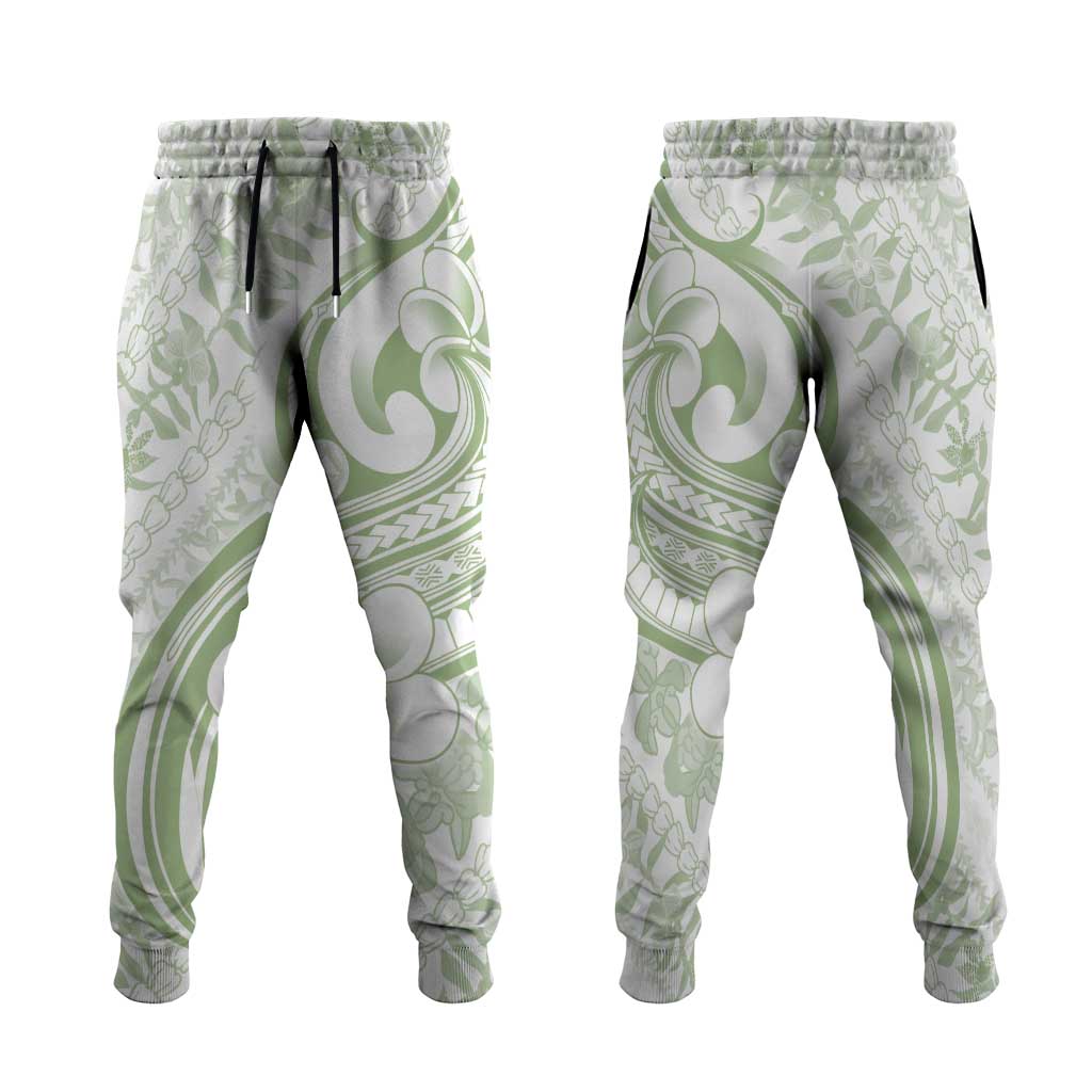 Hawaii Plumeria Lokelani Pikake Lei Jogger Pants Oma'oma'o Polynesian Tattoo