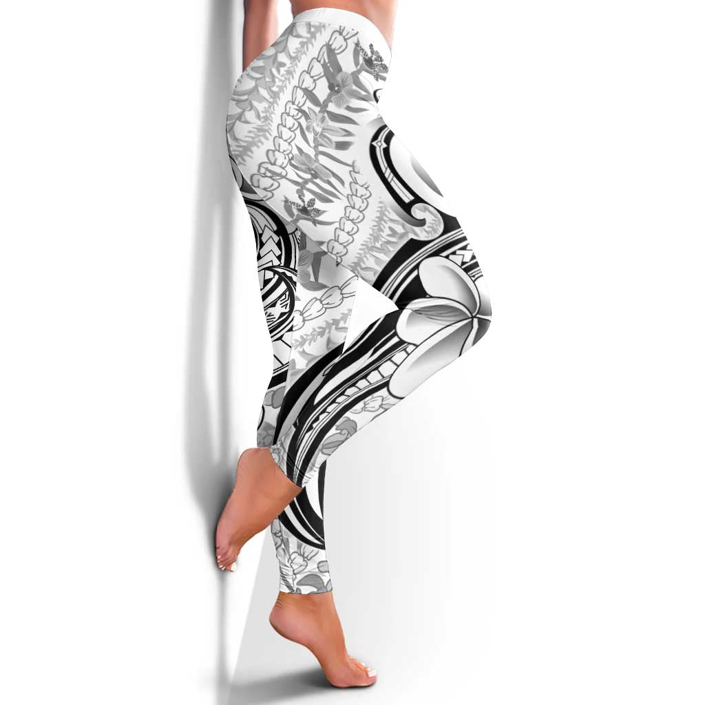 Hawaii Plumeria Lokelani Pikake Lei Leggings Ele'ele Polynesian Tattoo