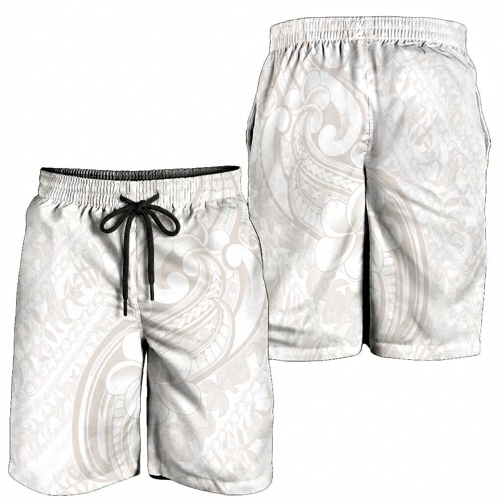 Hawaii Plumeria Lokelani Pikake Lei Shorts for Men Sandy Beige Polynesian Tattoo