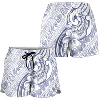 Hawaii Plumeria Lokelani Pikake Lei Shorts for Women Navy Blue Polynesian Tattoo