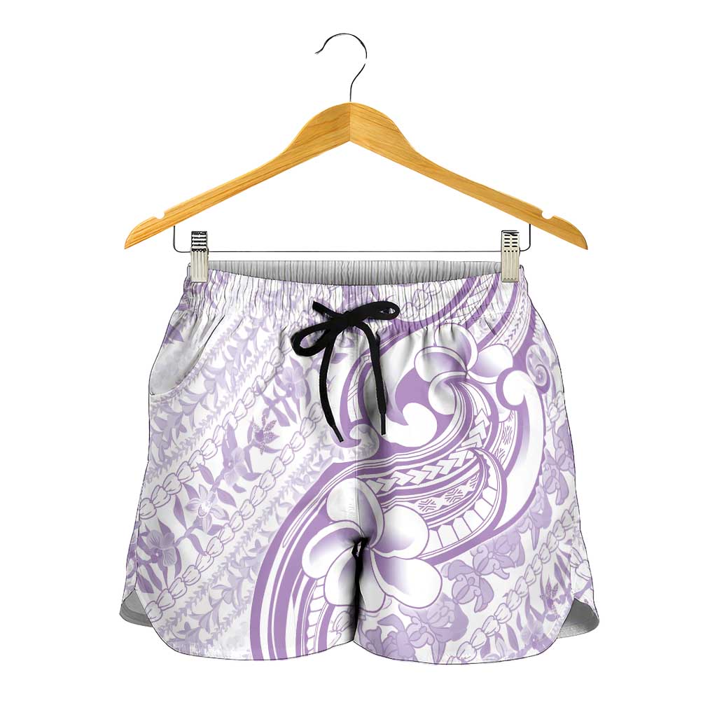 Hawaii Plumeria Lokelani Pikake Lei Shorts for Women Poni Polynesian Tattoo
