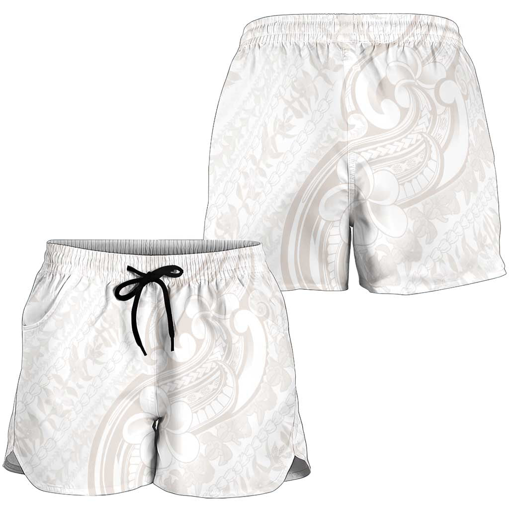 Hawaii Plumeria Lokelani Pikake Lei Shorts for Women Sandy Beige Polynesian Tattoo