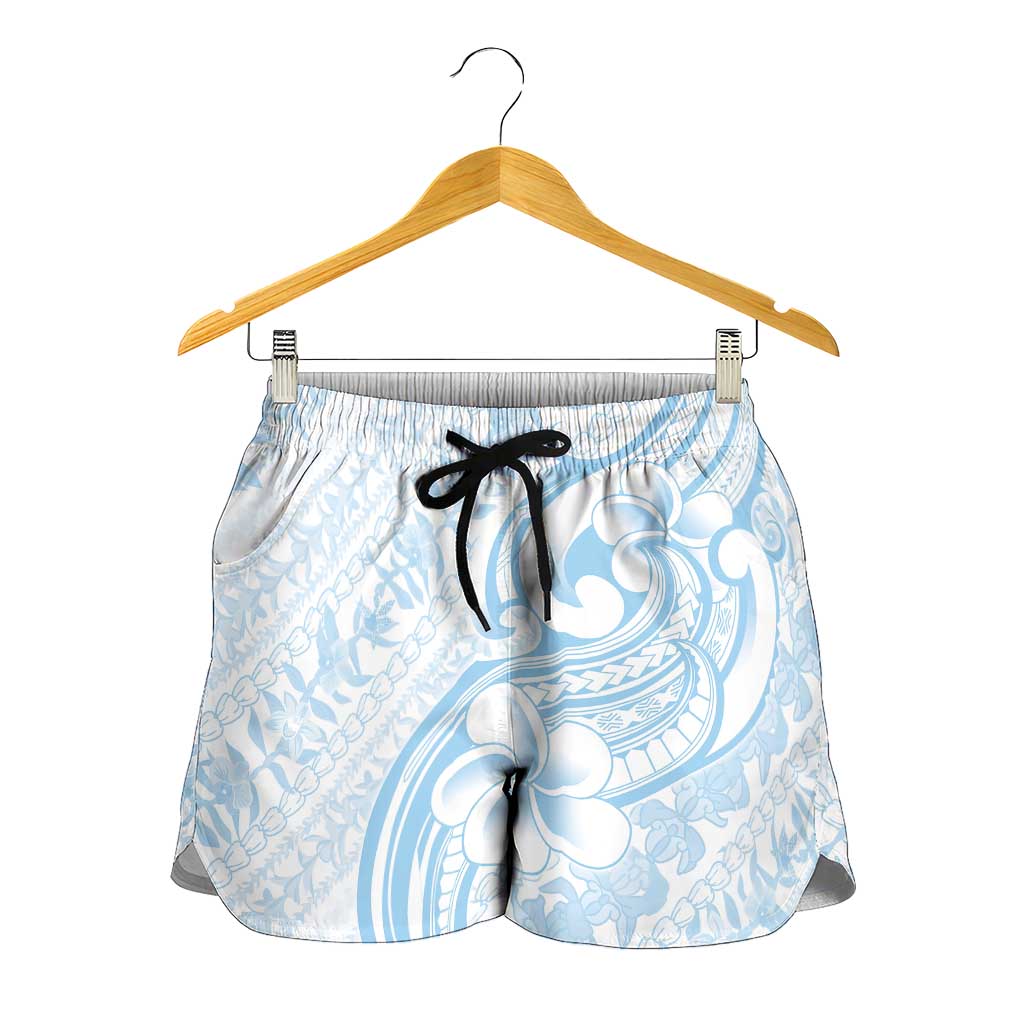 Hawaii Plumeria Lokelani Pikake Lei Shorts for Women Uliuli Polynesian Tattoo