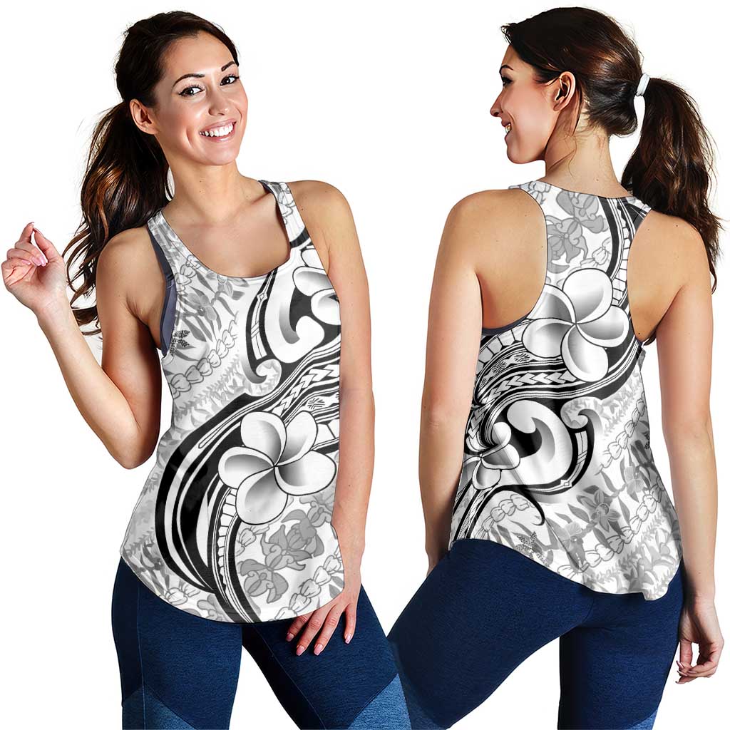 Hawaii Plumeria Lokelani Pikake Lei Women Racerback Tank Ele'ele Polynesian Tattoo