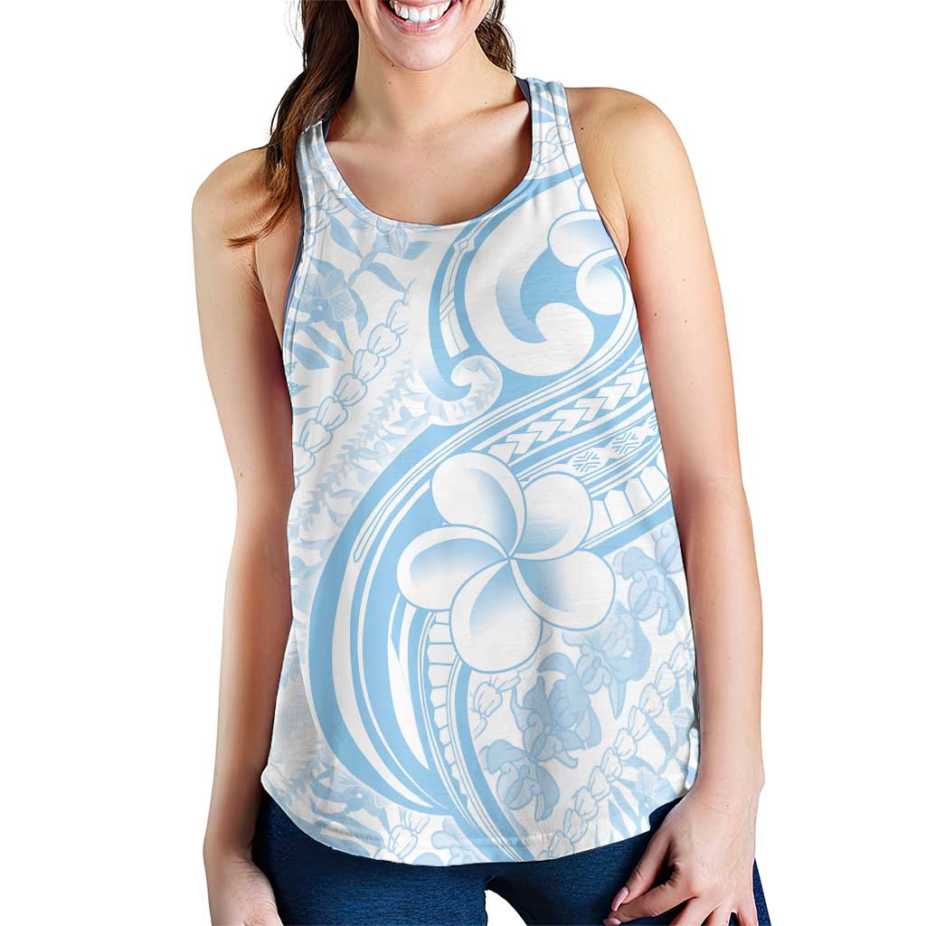 Hawaii Plumeria Lokelani Pikake Lei Women Racerback Tank Uliuli Polynesian Tattoo