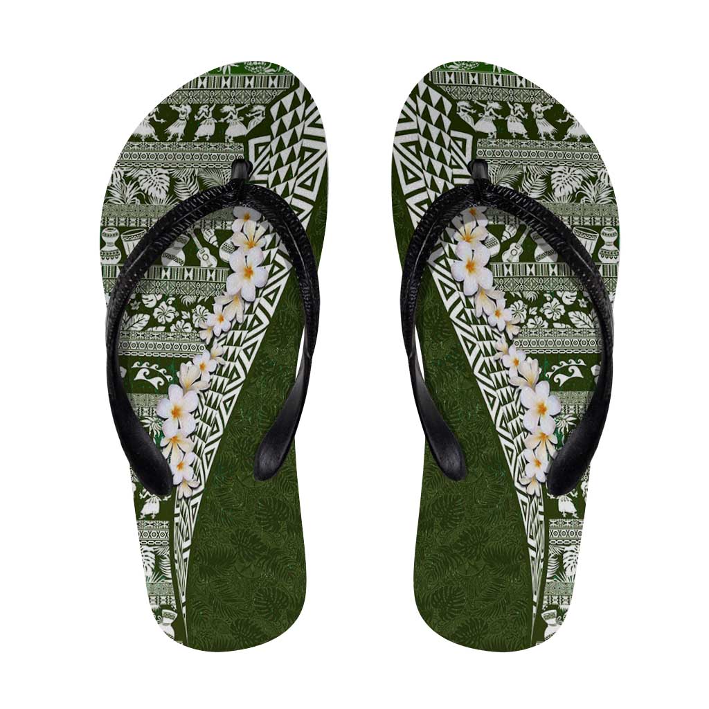Hawaii Plumeria Tribal Vintage Flip Flops Special Green